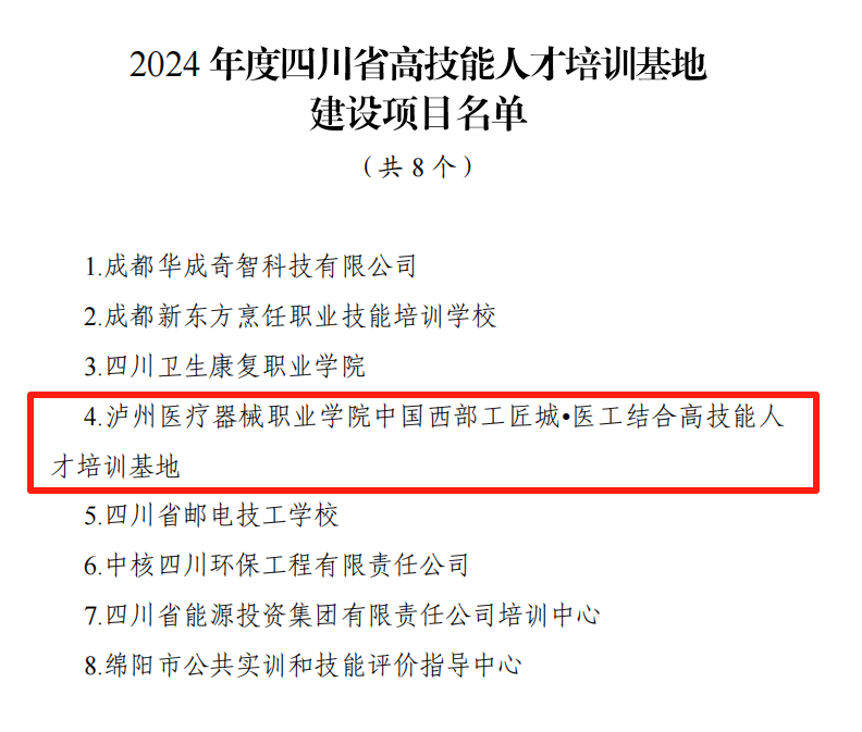 喜讯：从“市”到“省”跨越升级！泸州医疗器械职业学院获批四川省高技能人才培训基地