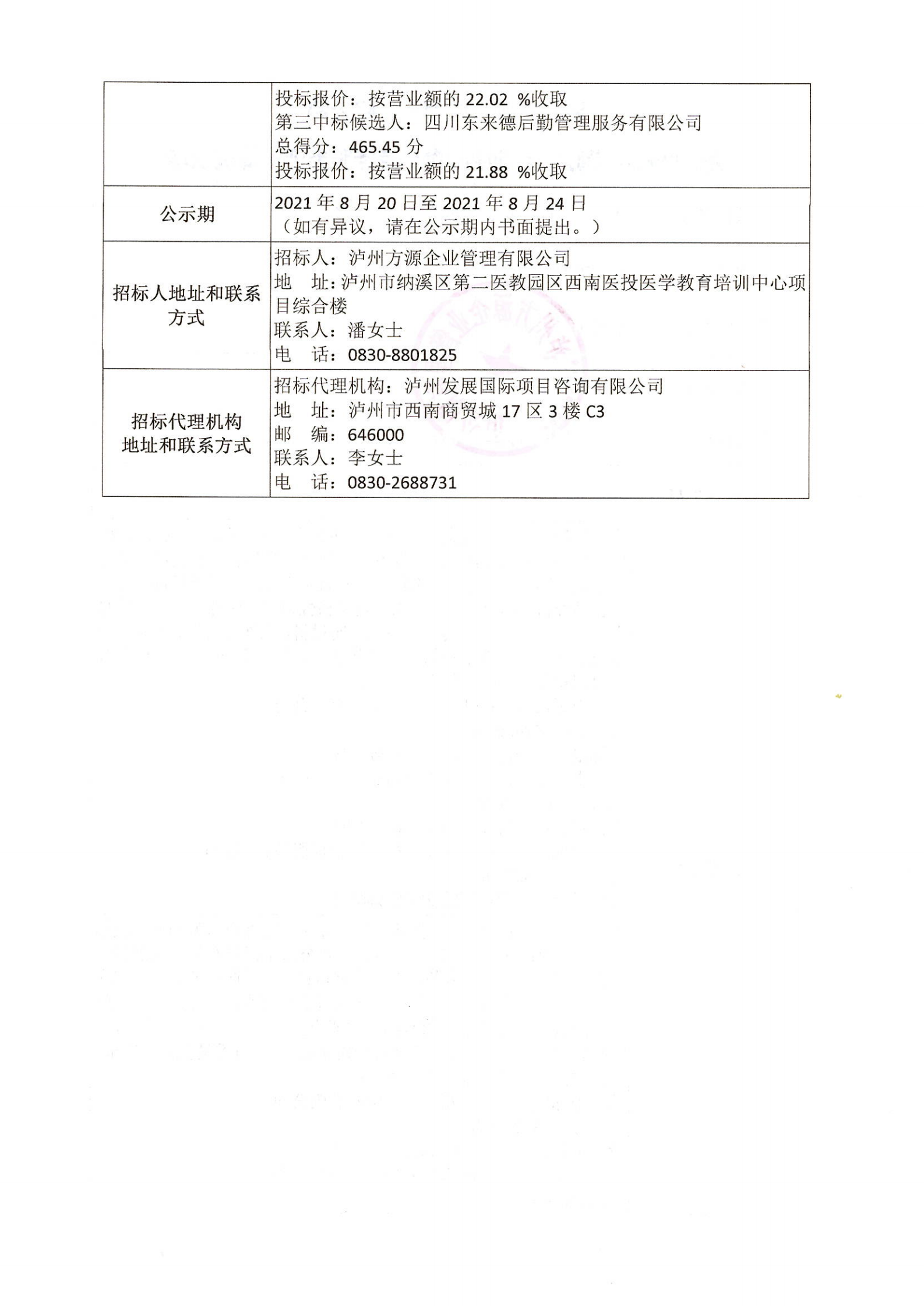 泸州方源企业管理有限公司-西南医投医学教育培训中心食堂劳务服务评审情况公示_01.png